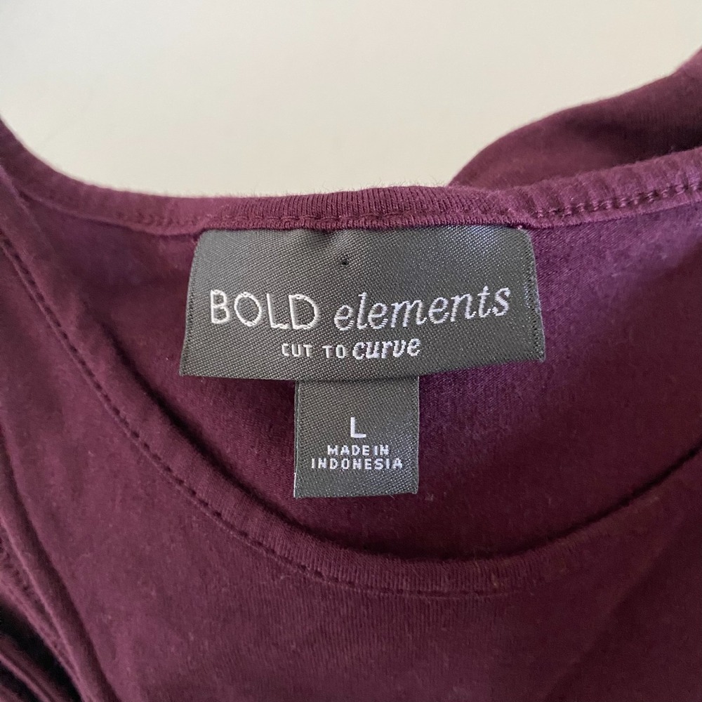 BOLD ELEMENTS Burgundy ‎ Cold Shoulder Jersey Long Sleeve Tee Sz L Cotton - Picture 3 of 9